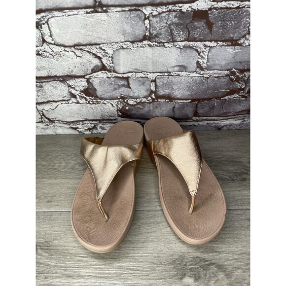 FitFlop Lulu Rose Gold Pink Synthetic Thong Wedge Sandals Women's Sz 8M US/39EU - Picture 4 of 16